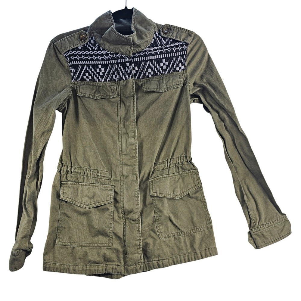 Mudd Olive Green Military Utility Jacket Aztec Print Collar Women's‎ Small